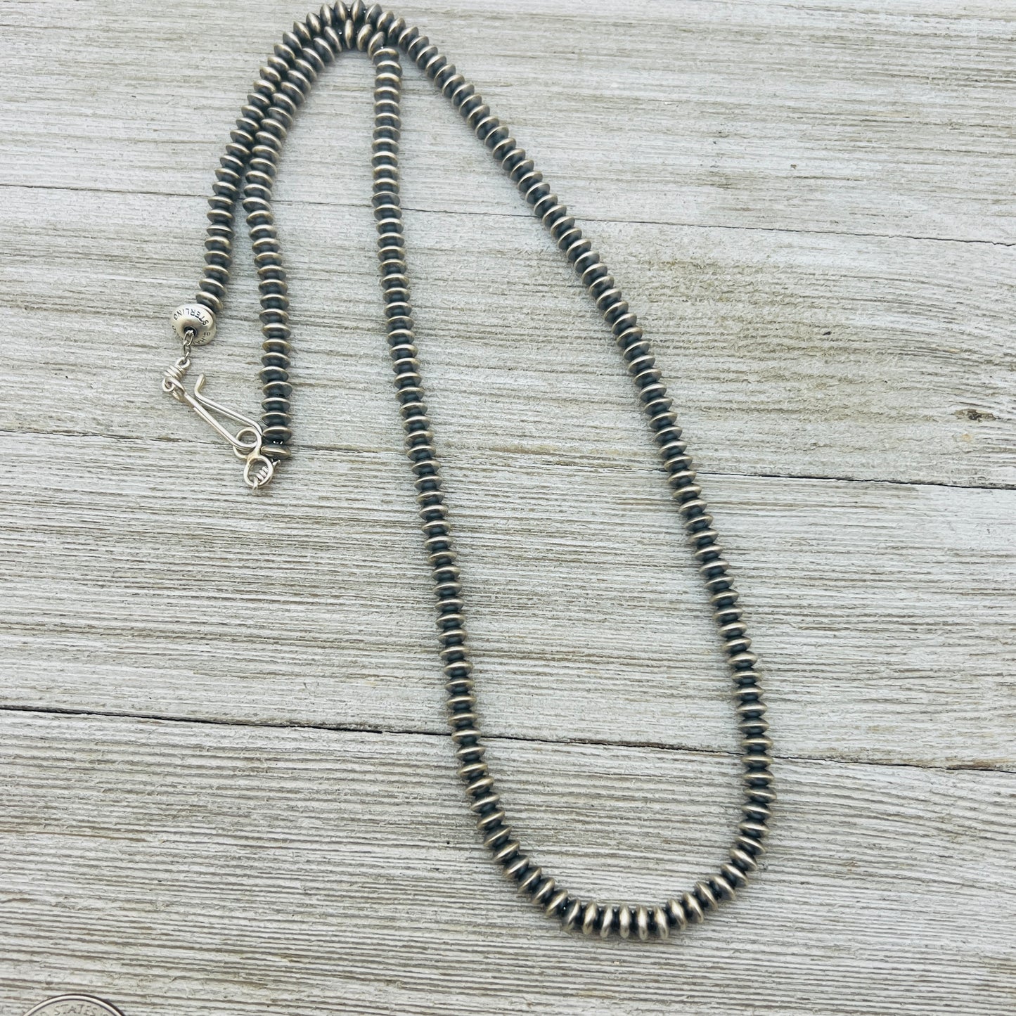 24" Sterling silver Navajo handmade 5mm saucer bead Pearl necklace Bryannen Halwood 713