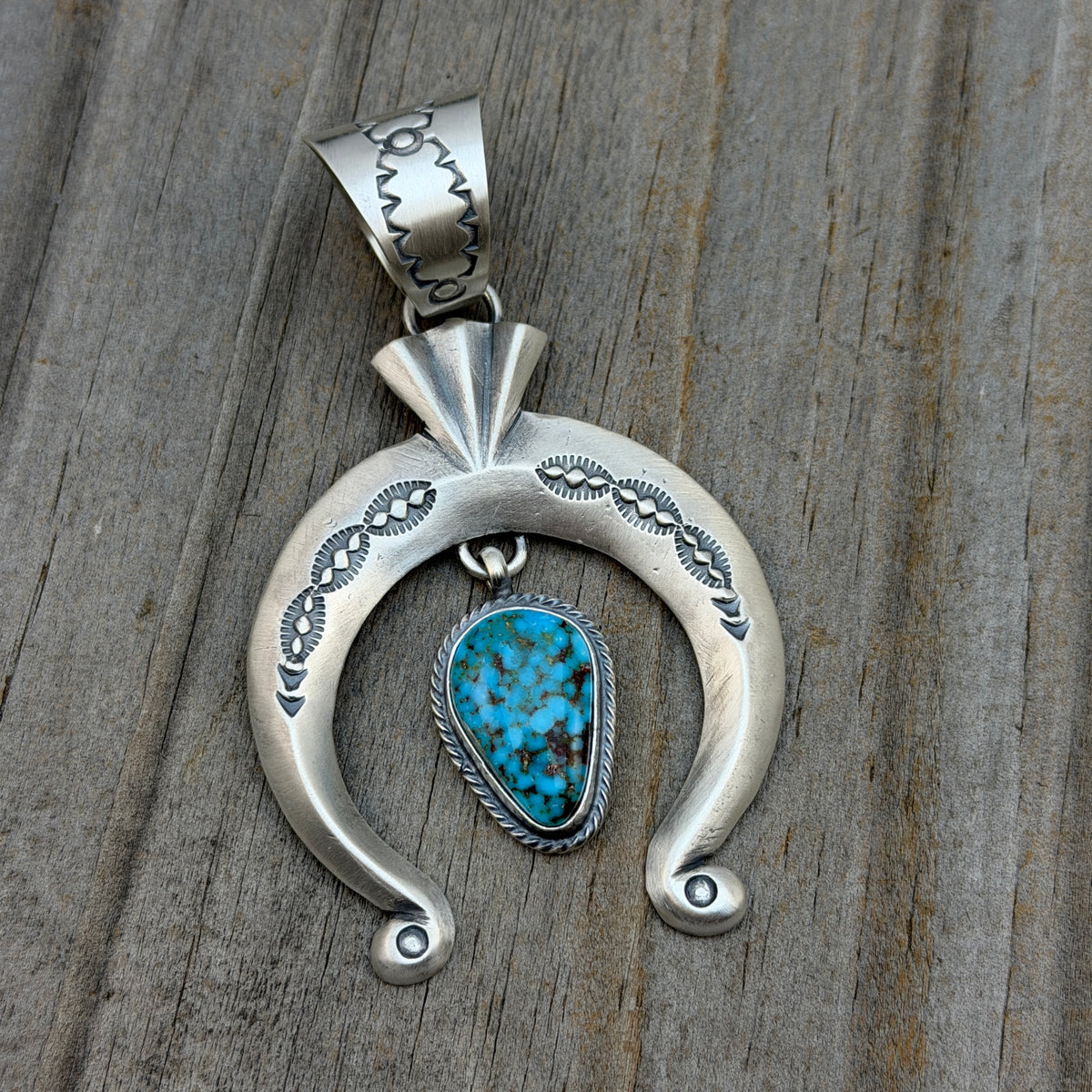 Blue Kingman Turquoise Naja Pendant Sharon McCarthy Navajo Handmade PD4