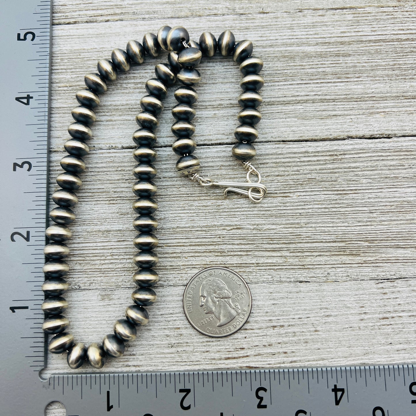 16" Sterling silver Navajo handmade 9mm oval bead Pearl necklace Bryannen Halwood 708