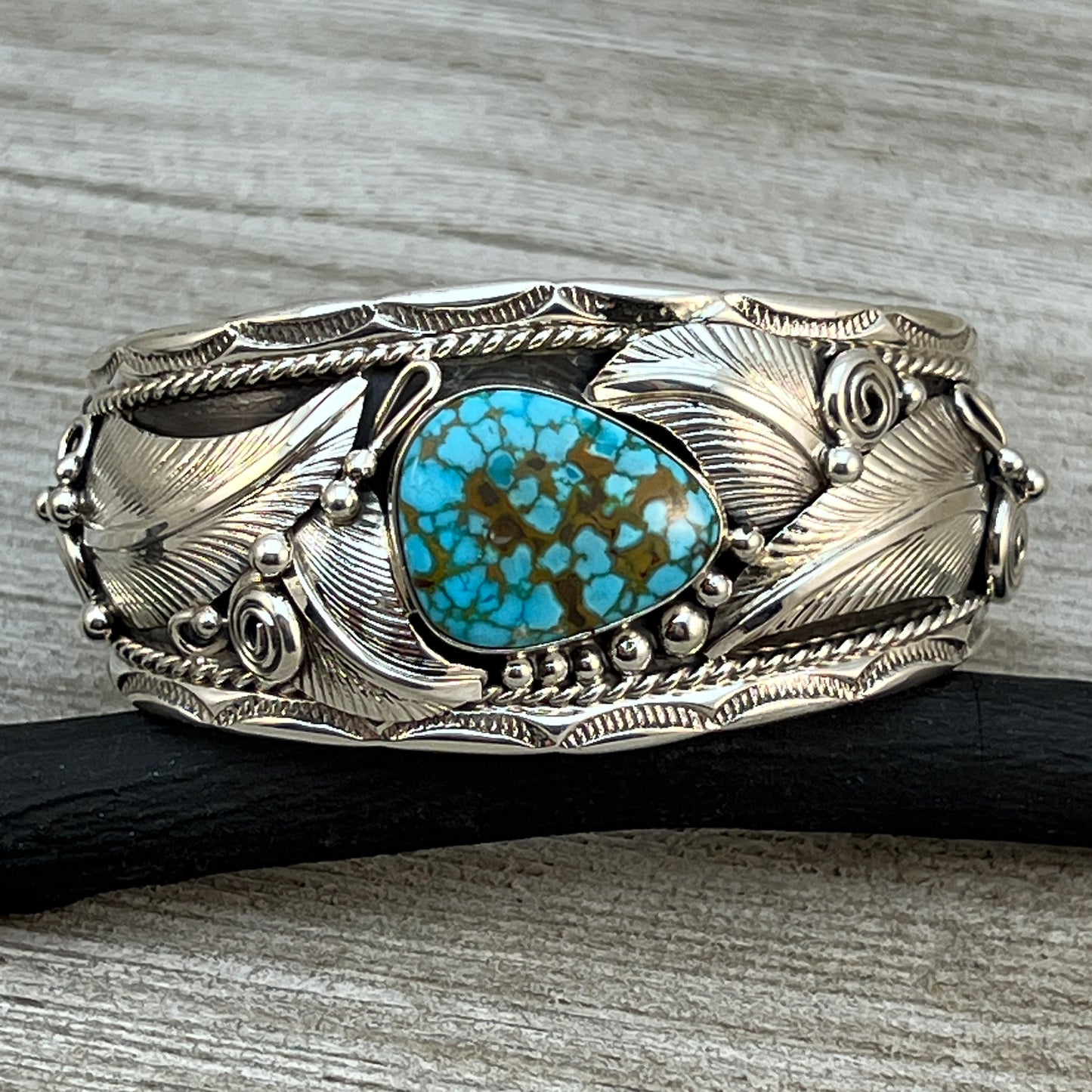 6.5" Light Blue Kingman Spiderweb Turquoise Cuff Bracelet Navajo Darrell Morgan signed