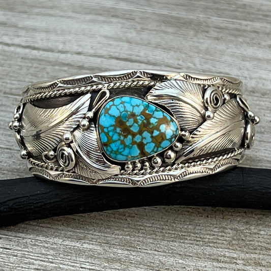 6.5" Light Blue Kingman Spiderweb Turquoise Cuff Bracelet Navajo Darrell Morgan signed