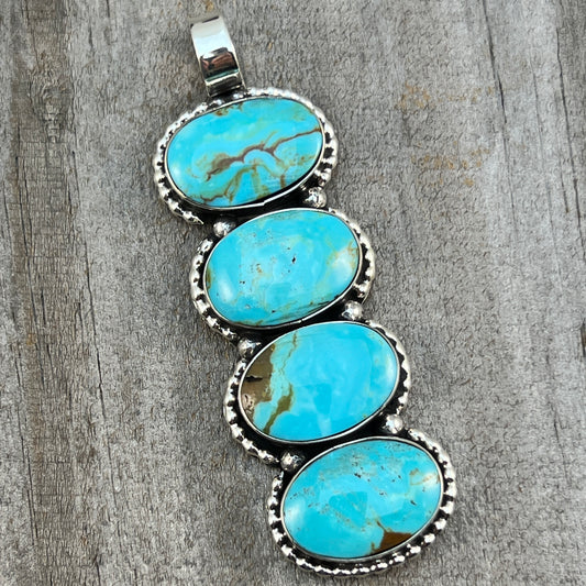 Turquoise vertical bar Pendant Sterling silver Navajo handmade Marie Bahe 539