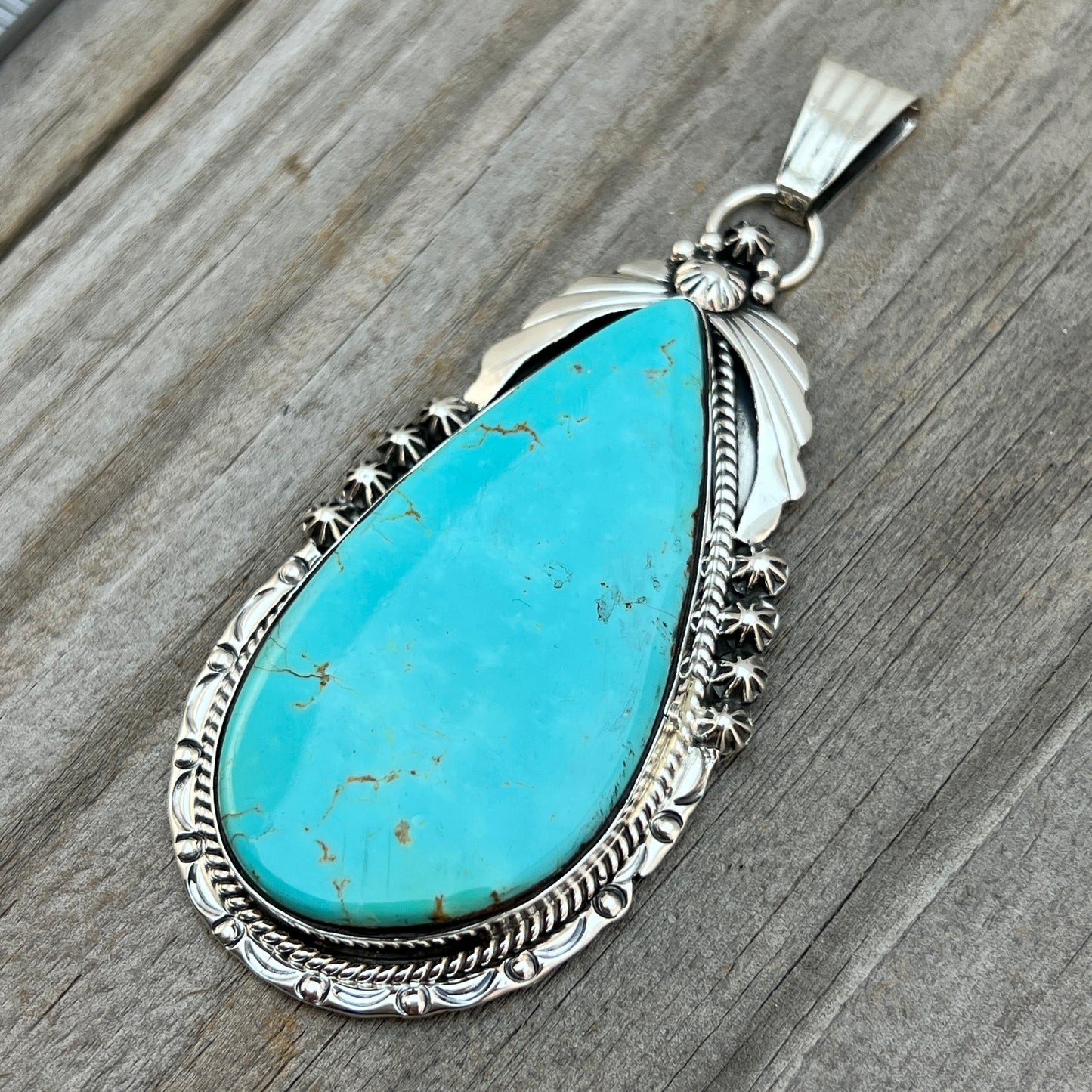Light Blue Kingman Turquoise pendant sterling silver Arlene Lewis Navajo 791