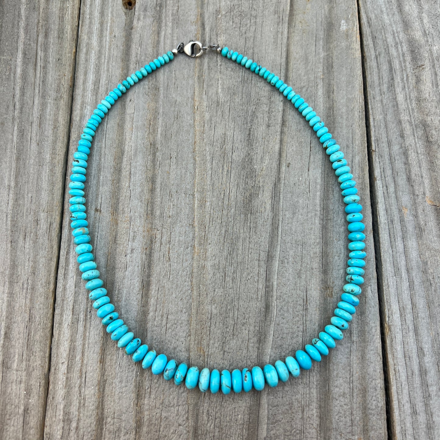 17" blue Turquoise graduated rondelle bead necklace choker Doreen Jake Navajo 781