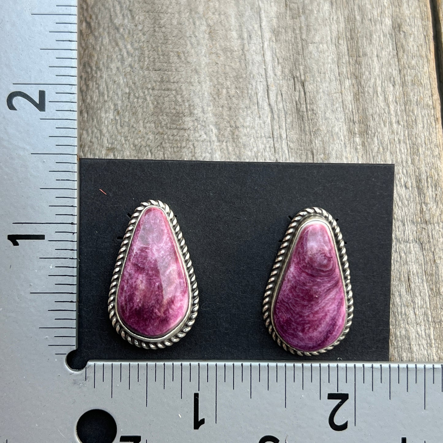 Purple Spiney Shell Teardrop stud earrings sterling silver Louise Kee Navajo 726