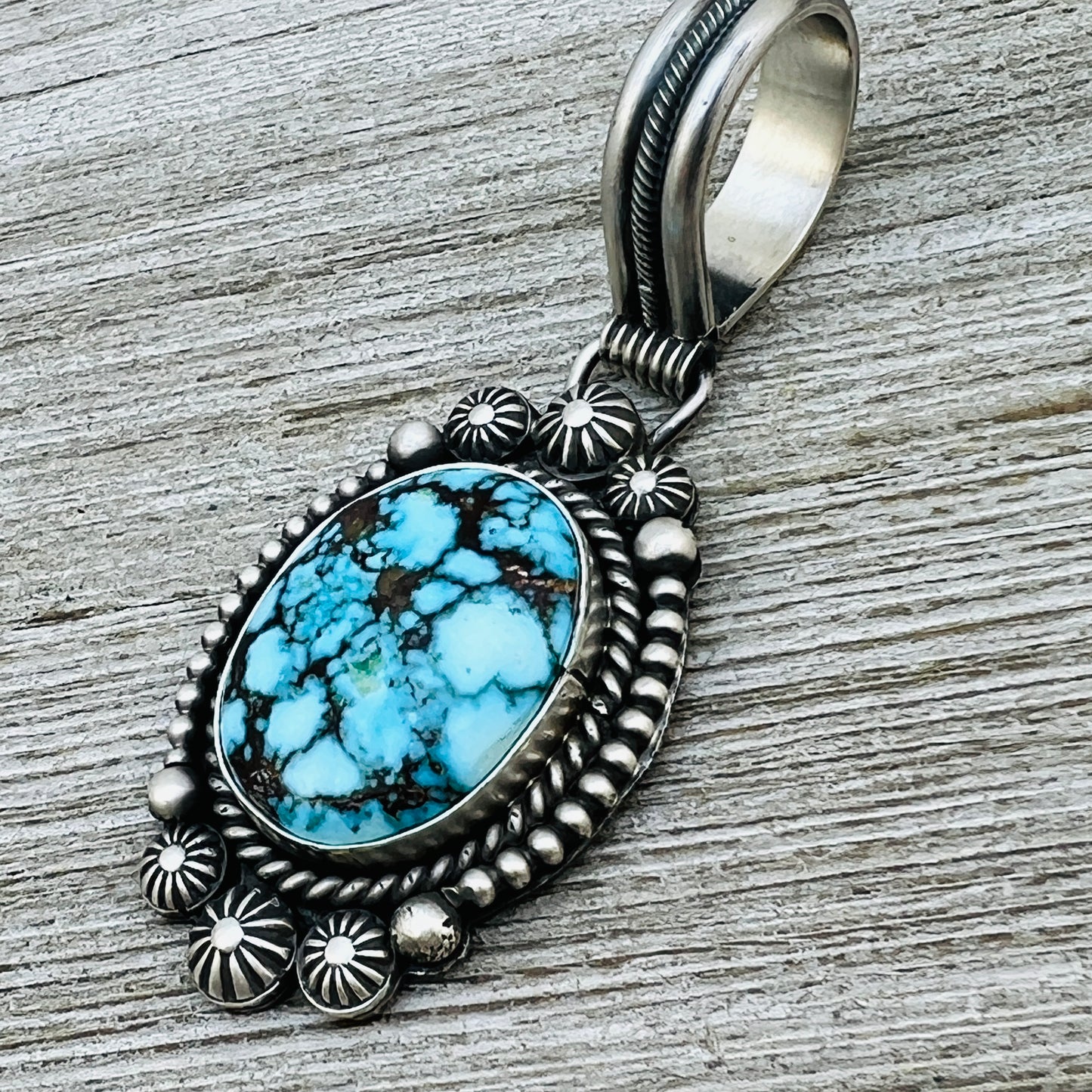 Blue Kingman Turquoise Pendant Navajo Sterling silver Michael Calladitto Navajo 854