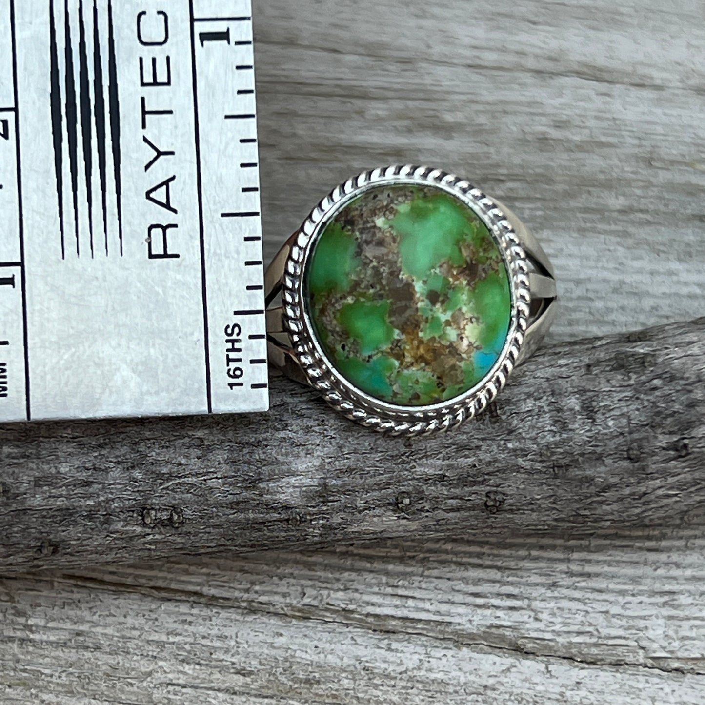 Size 8 1/2 Green Sonoran Turquoise Ring #3, Sterling Silver Judy Largo