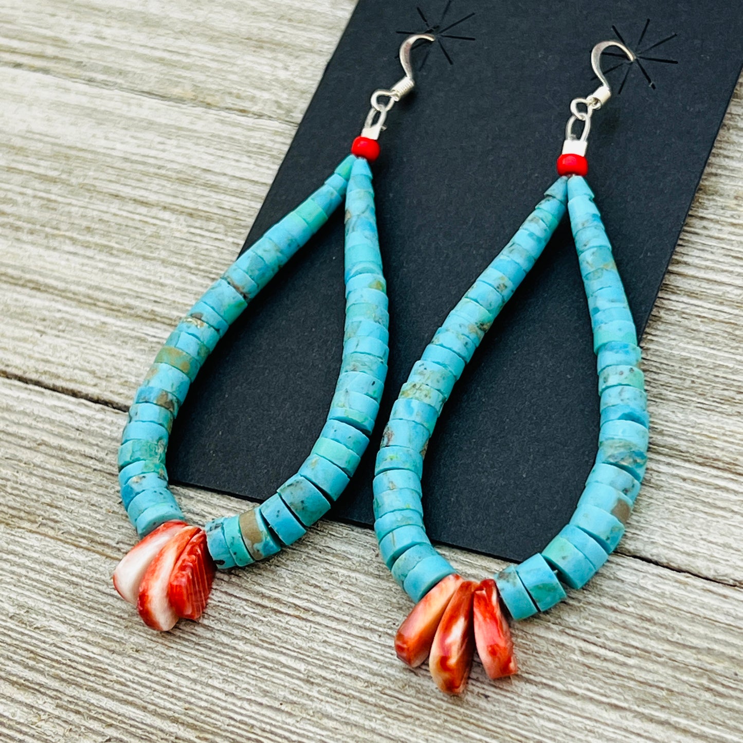 Traditional Turquoise Jacla Earrings Lupe Lovato Santo Domingo Kewa Spiny Oyster ER8