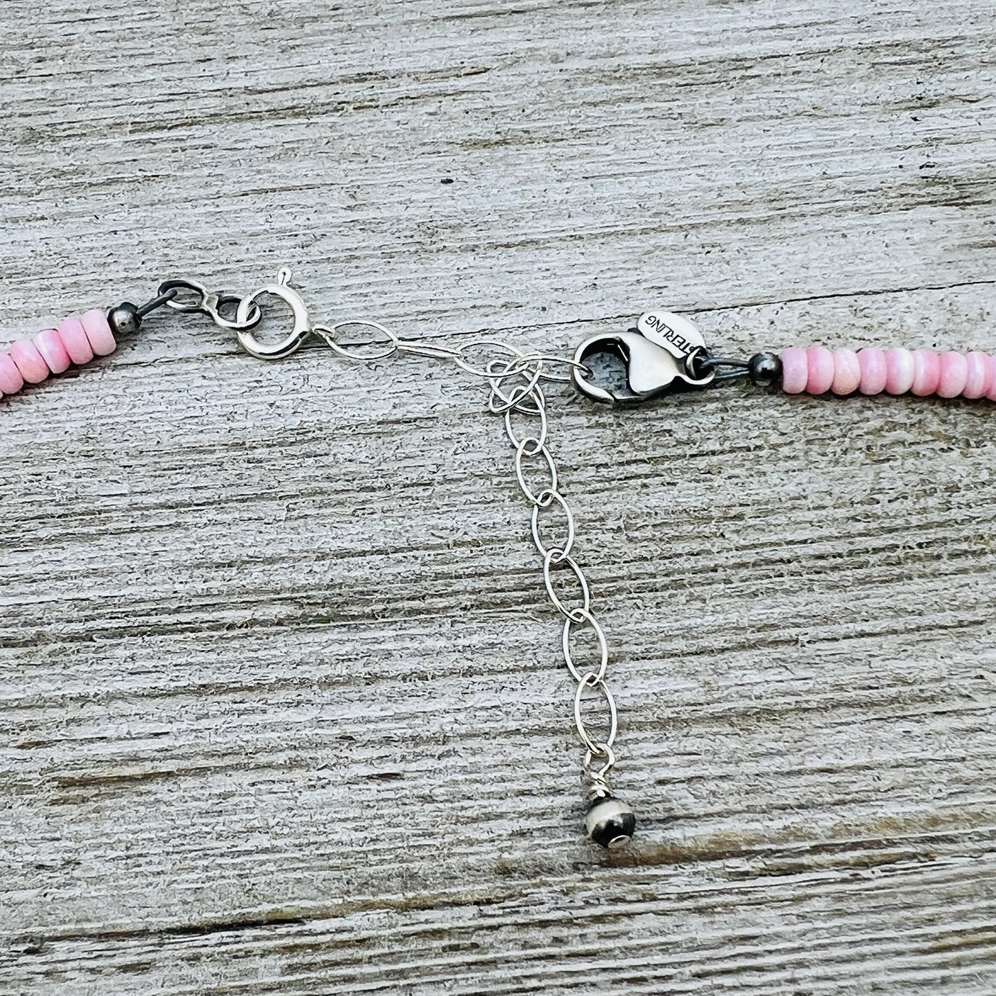 13" 14" 15" 16" 17" adjustable choker, Real Sterling Silver, oxidized, Pink Conch Bead Necklace, Western Boho Pearl