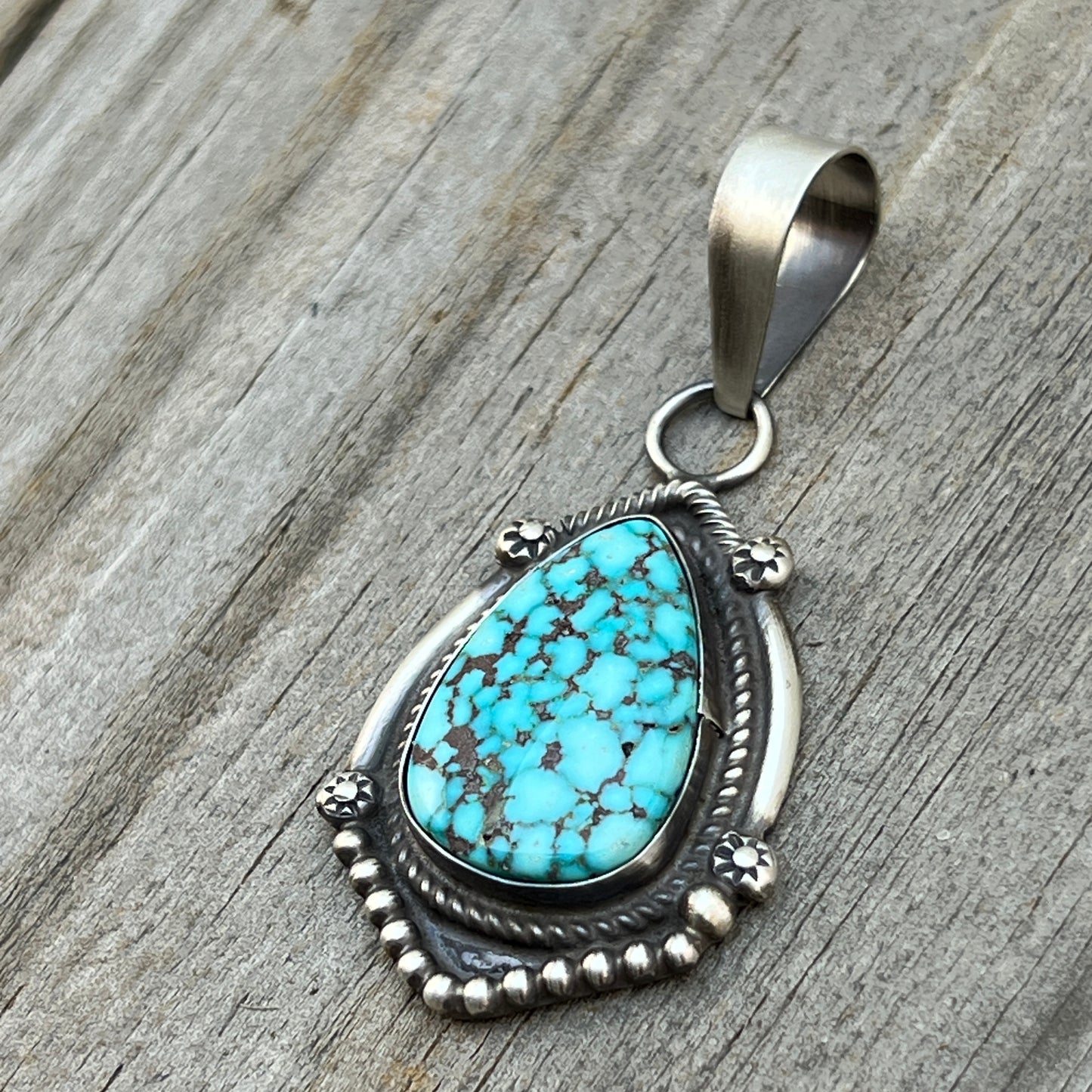 High Grade  Kingman Spiderweb Turquoise pendant sterling silver Leslie Nez Navajo 793