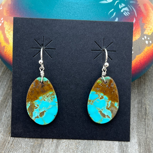 Blue Kingman Turquoise slab earrings Ronald Chavez Santo Domingo 613