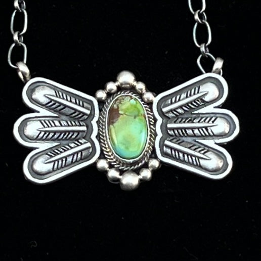 17 1/2"Sonoran Turquoise Necklace Feather sterling silver Navajo Verley Betone boho 10