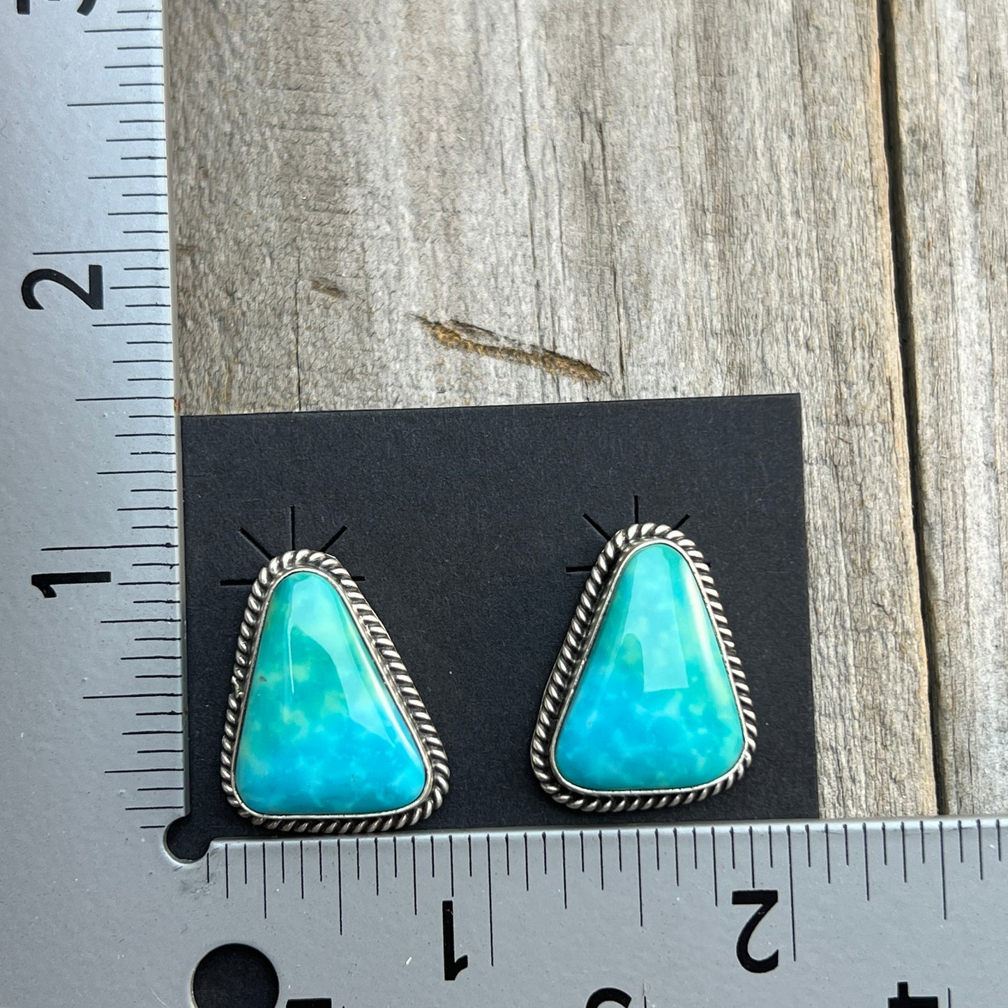 Blue Kingman Turquoise stud earrings sterling silver Trish Largo Navajo 722