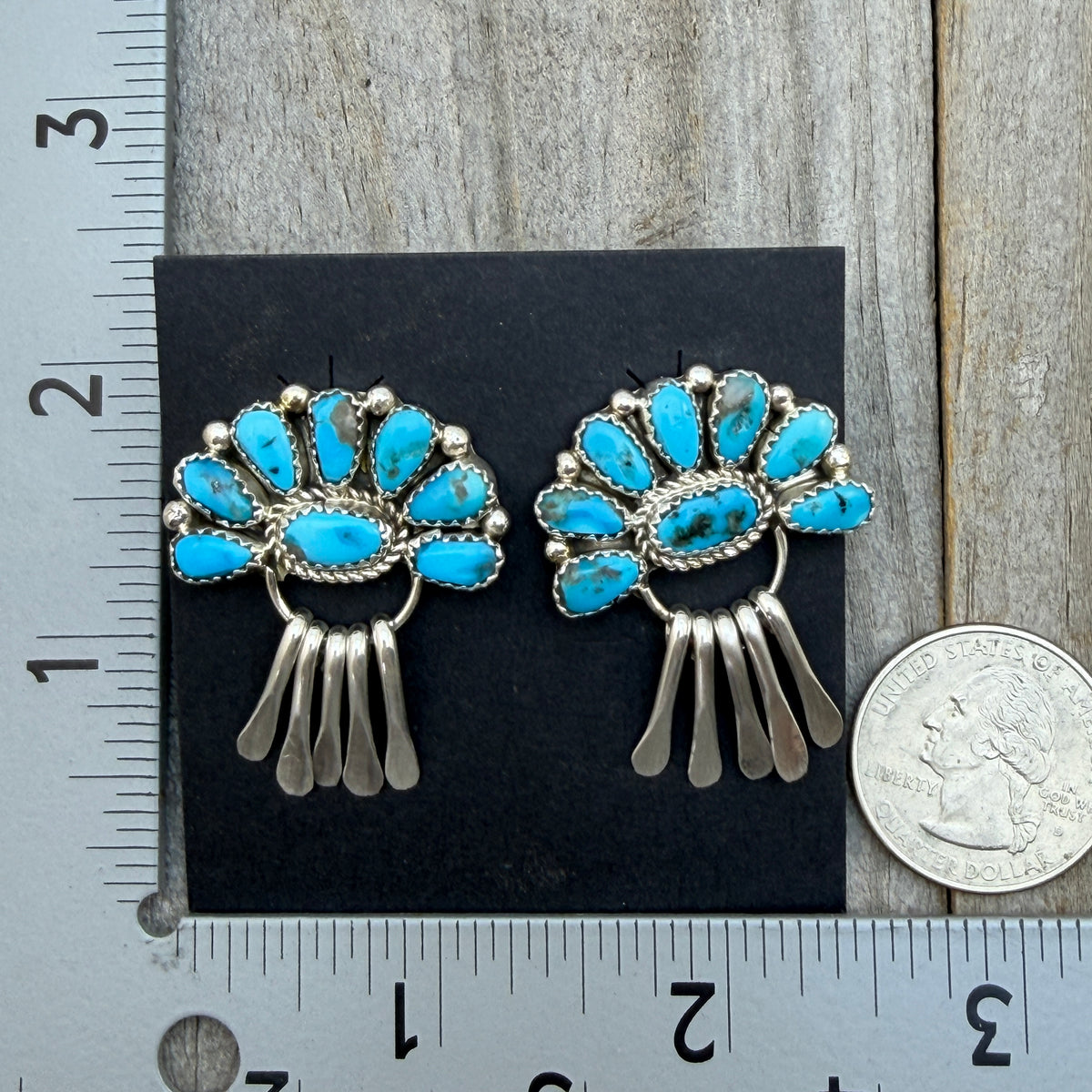 Turquoise Petit  Point Earrings Justina Wilson Sterling silver Navajo ER65