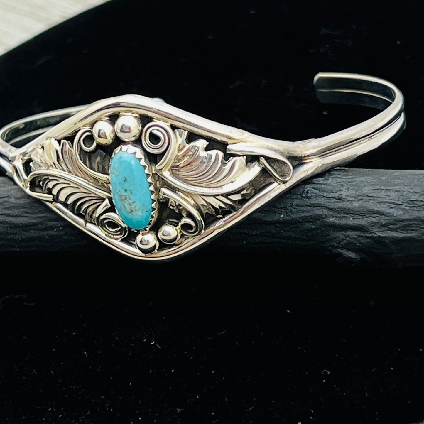 6 1/2" Stamped Navajo sterling silver Turquoise cuff bracelet Harry Yazzie BR68