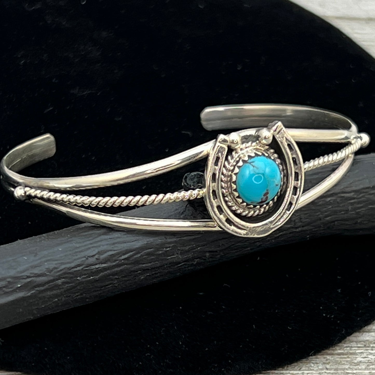 6 1/4" Kingman Turquoise Horseshoe Cuff Bracelet Sterling Silver Letricia Largo BR47