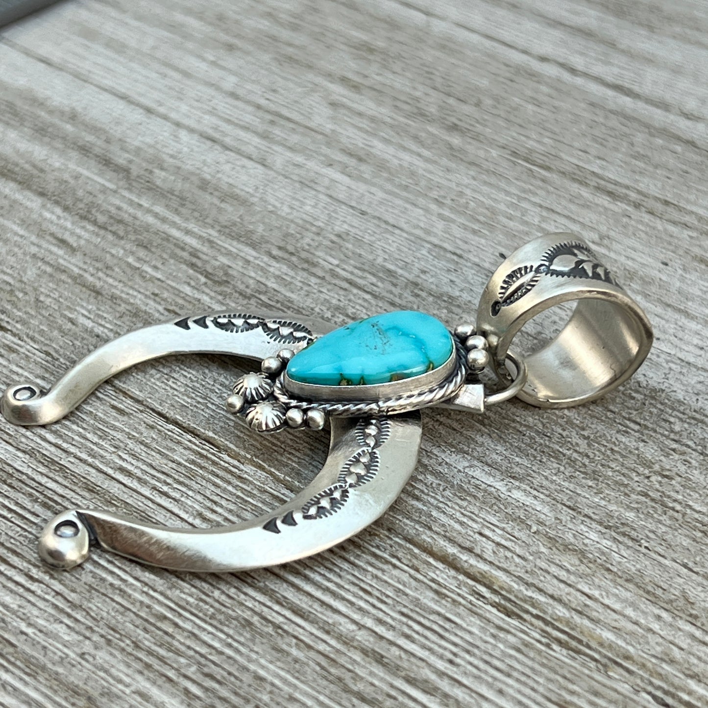 Sonoran Gold Turquoise Naja Pendant Samuel Yellowhair Sterling Silver 603