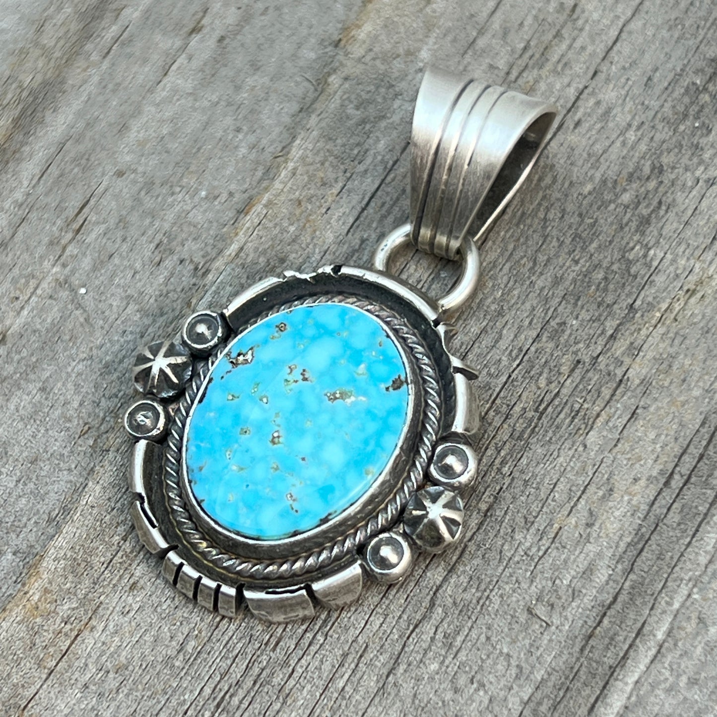 Kingman Turquoise pendant sterling silver Marita Benally Navajo 738