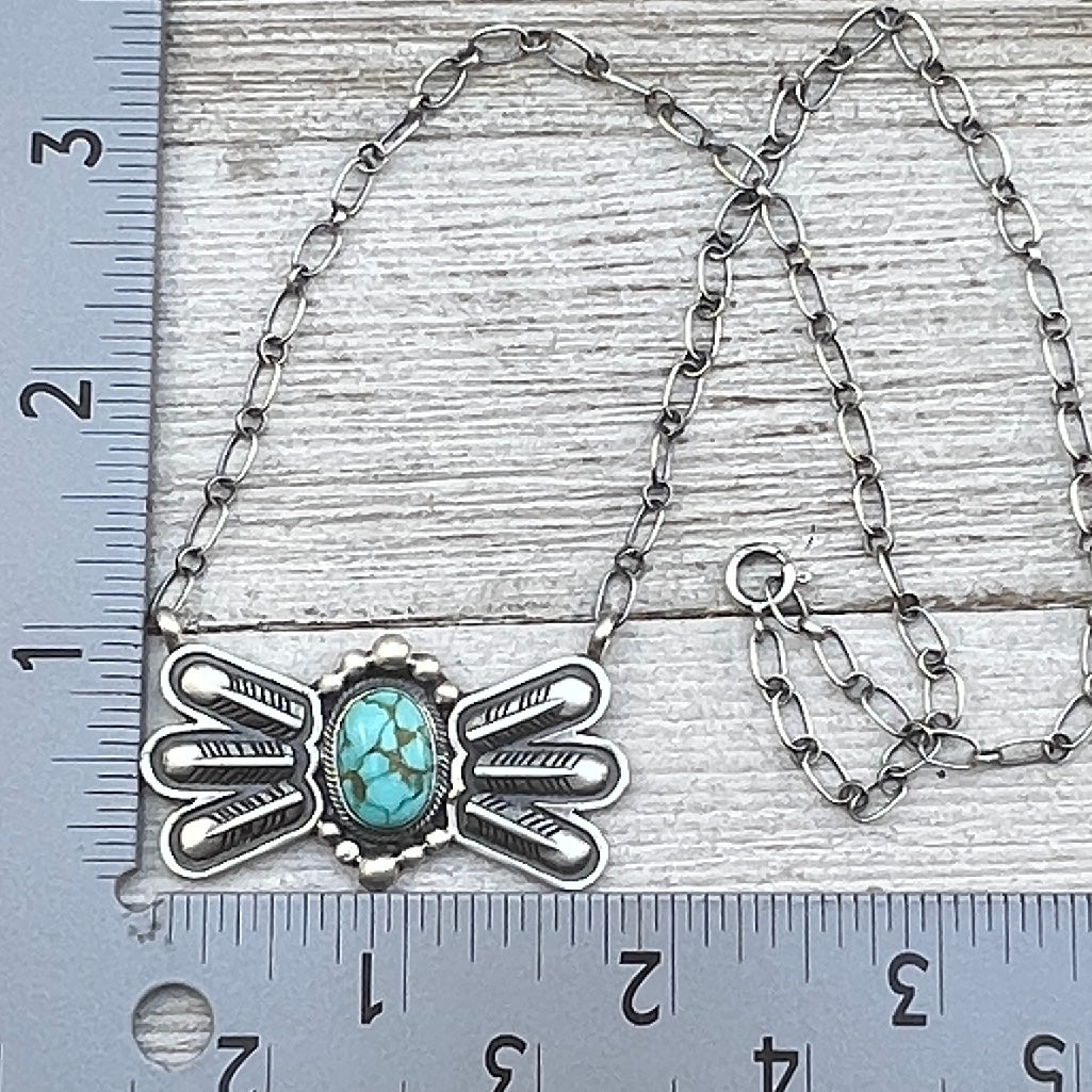 17 1/2"Sonoran Turquoise Necklace Feather sterling silver Navajo Verley Betone boho 7