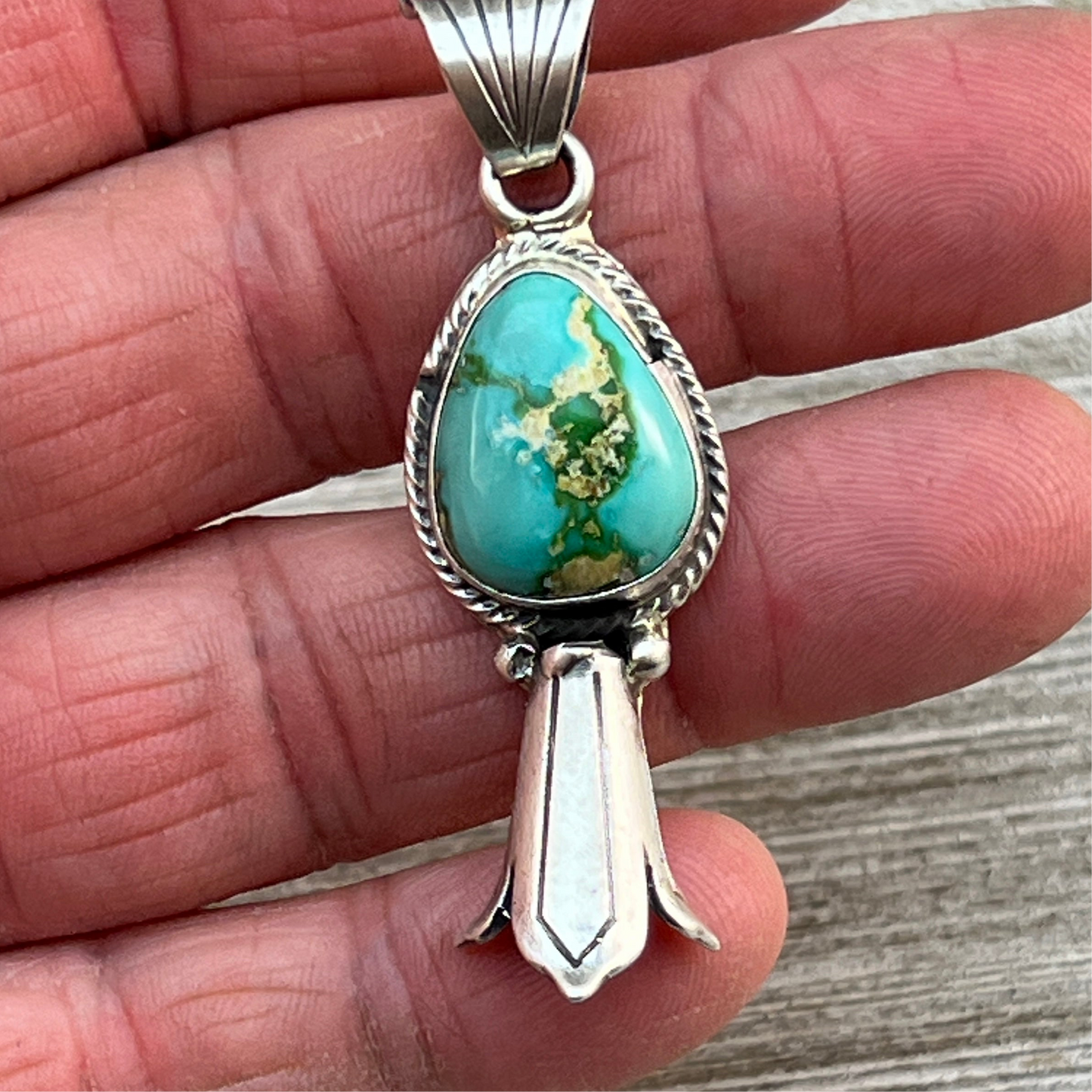 Sonoran Gold Turquoise Squash Blossom Pendant Adrienne Gordon Sterling Silver 498