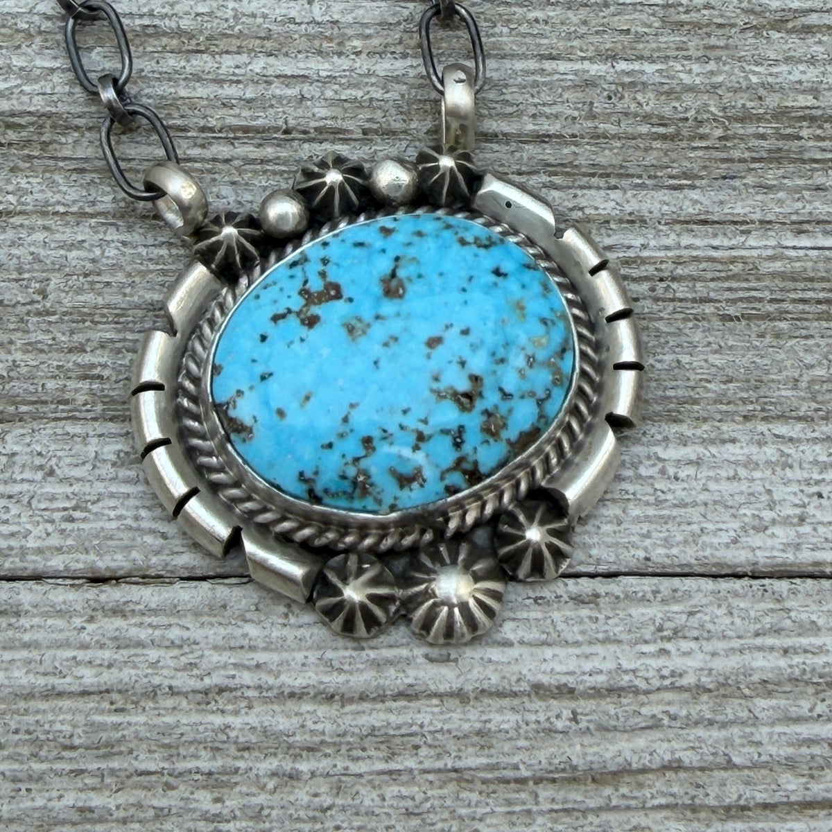 Light Blue Kingman turquoise station necklace Sterling Silver Navajo Samuel Yellowhair NK41