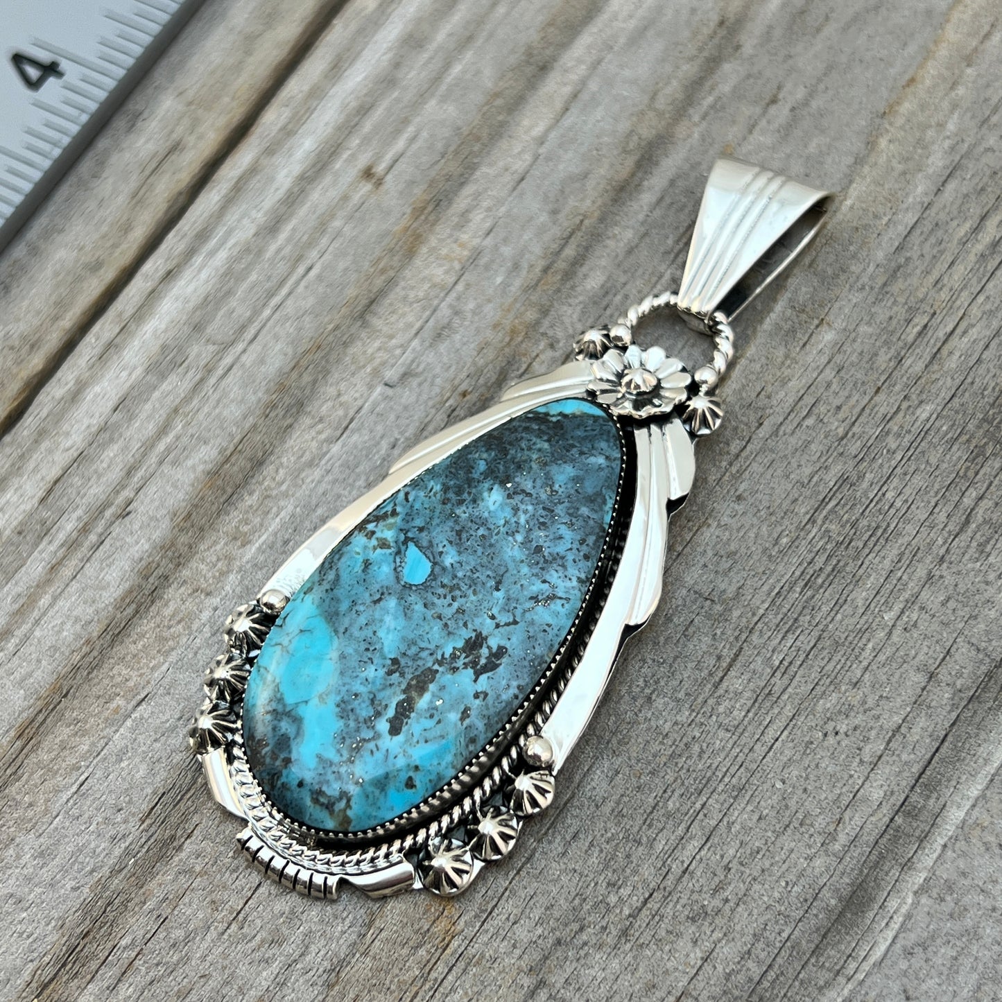 Blue Smokey Kingman Turquoise pendant sterling silver Rose Lee Navajo 787