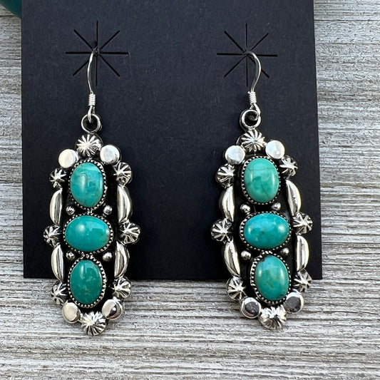Kingman turquoise dangle earrings sterling silver turquoise Emerson Delgarito 404