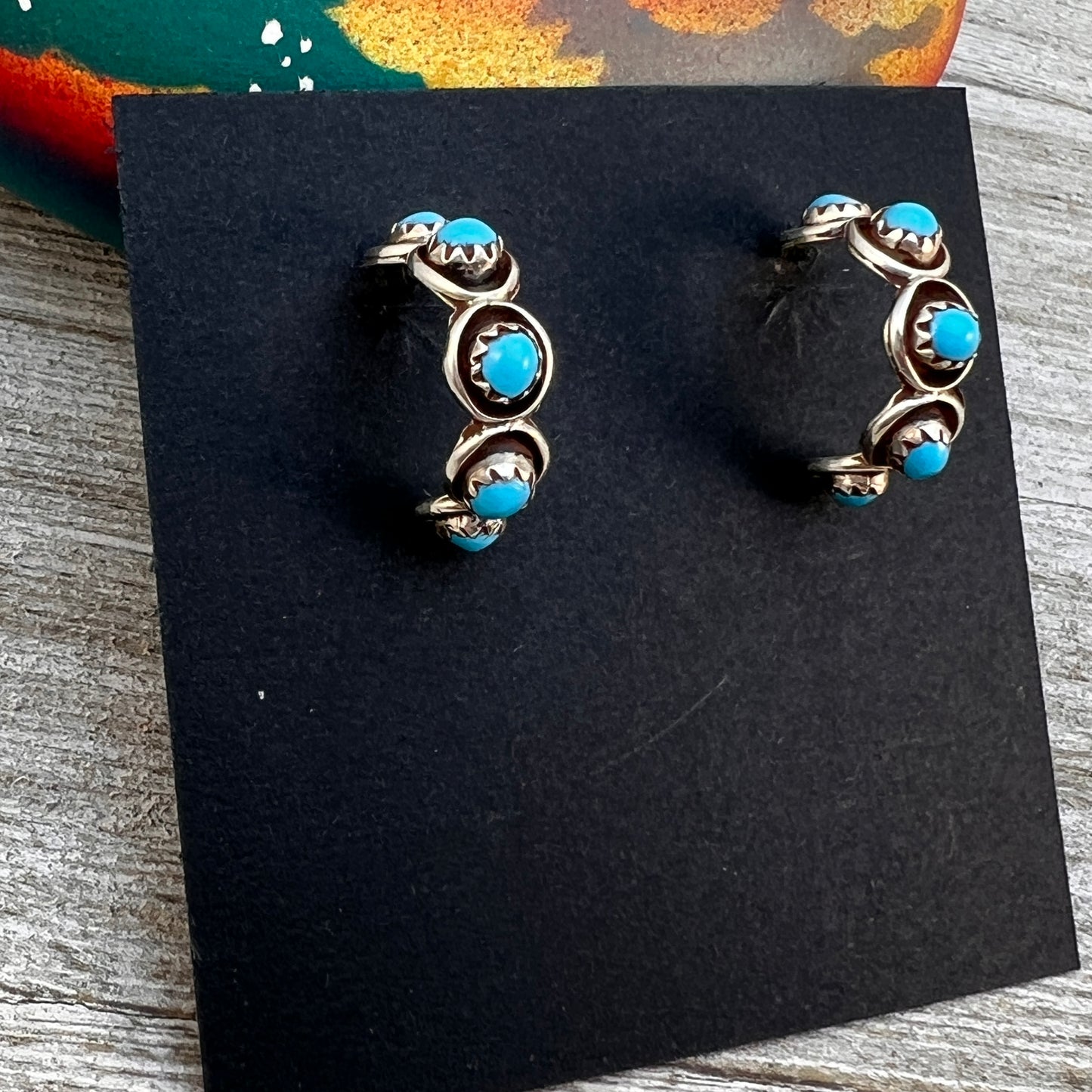 Zuni Snake Eye, Turquoise Dot 3/4" Hoop Earrings, Florenda Lonasse