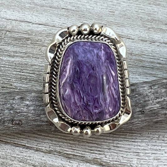 Size 6 Charoite sterling silver handmade ring #15 Navajo Samuel Yellowhair