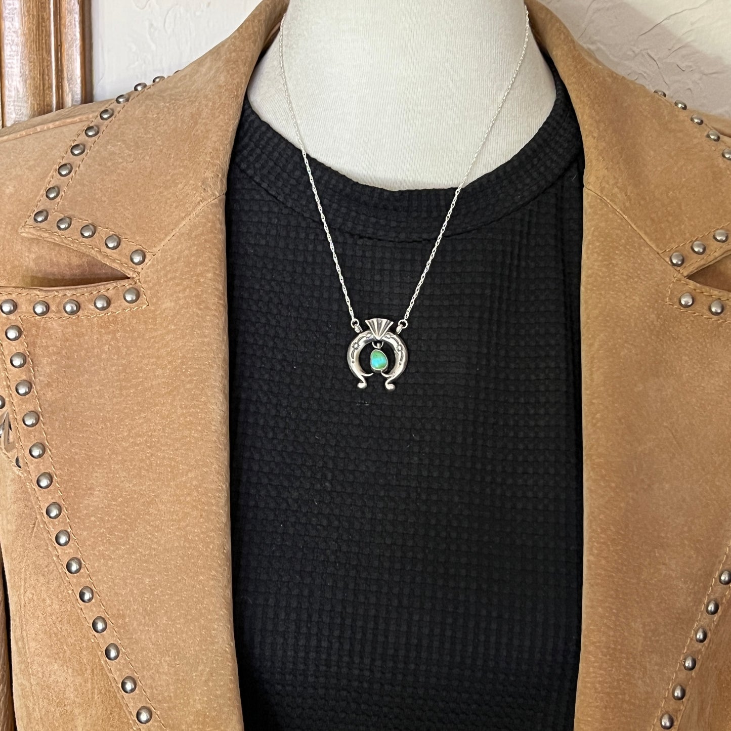 18 1/2" Sonoran Turquoise Naja Necklace Sterling silver Navajo Verley Betone 648