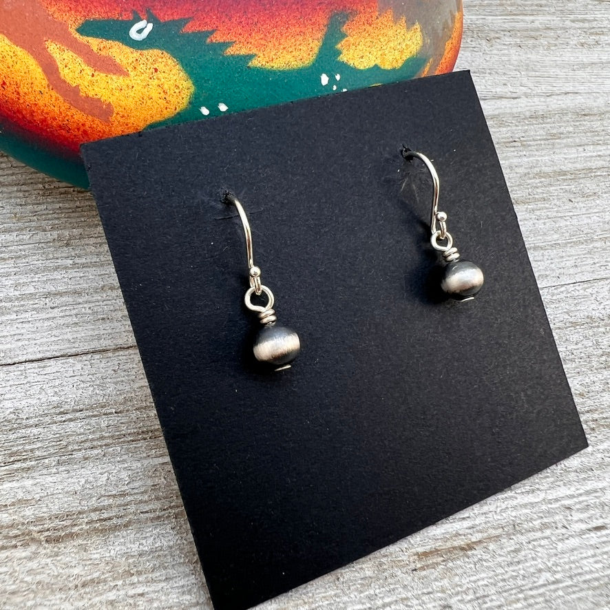 6mm Sterling Silver Oxidized Pearl Earrings, Southwest Silver beads, Simple Style Minimalist