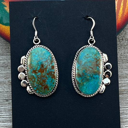 Turquoise Dangle Earrings sterling silver Navajo Leroy Silversmith handmade Boho