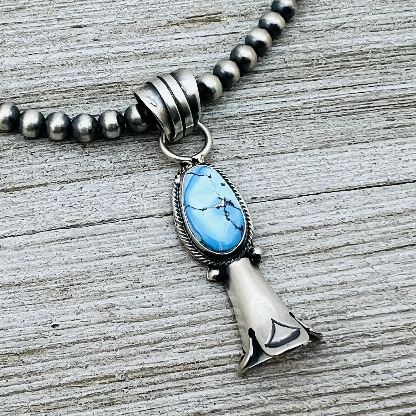 16" Golden Hills Turquoise Squash Blossom Necklace Sharon McCarthy Sterling silver NK5