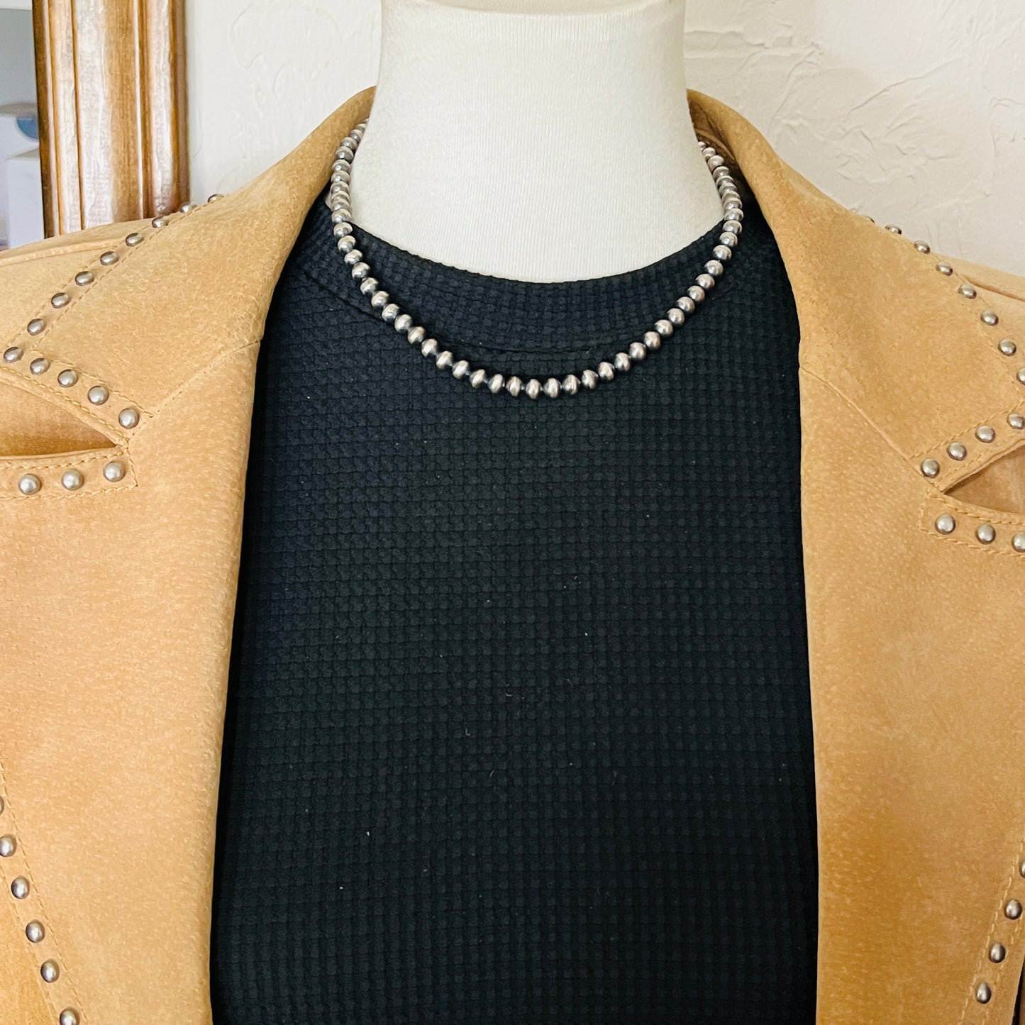 16" Sterling silver Navajo handmade 6mm round bead Pearl necklace Dorinda Mariano signed