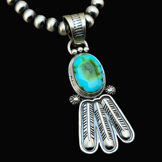 18" Sonoran Turquoise necklace sterling silver 6mm bead Verley Betone Navajo 775