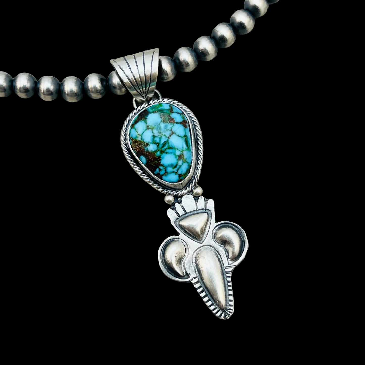 16" Kingman polychrome Turquoise  Necklace Gary Shorty Sterling Silver NK21