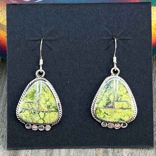 Modern Green Serpentine inlay Earrings Sterling Silver James Manygoats Navajo 670