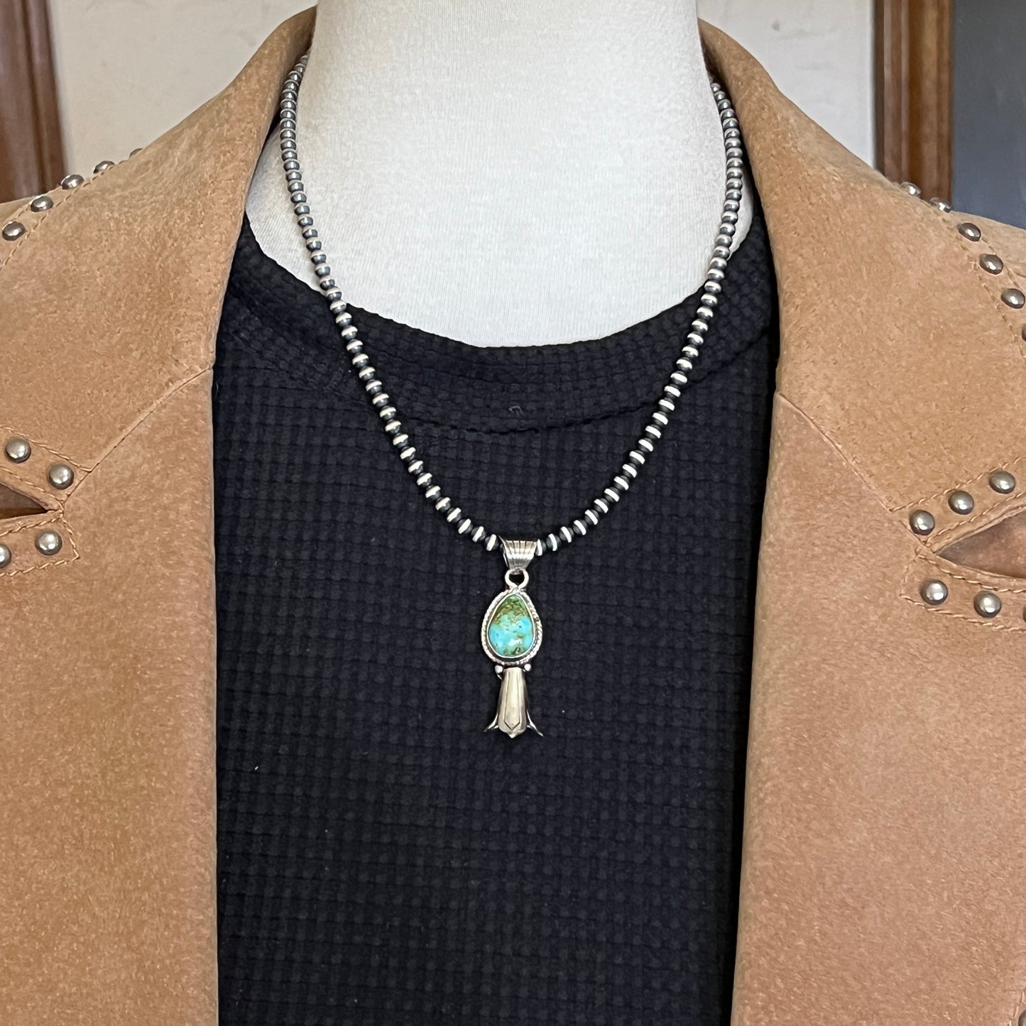 Sonoran Gold Turquoise Squash Blossom Pendant Adrienne Gordon Sterling Silver 502
