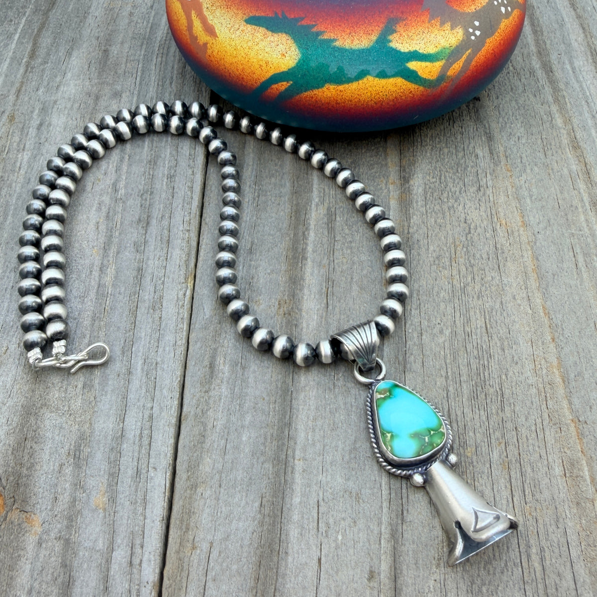 16" Sonoran Turquoise Squash Blossom Necklace Sharon McCarthy Sterling silver NK51