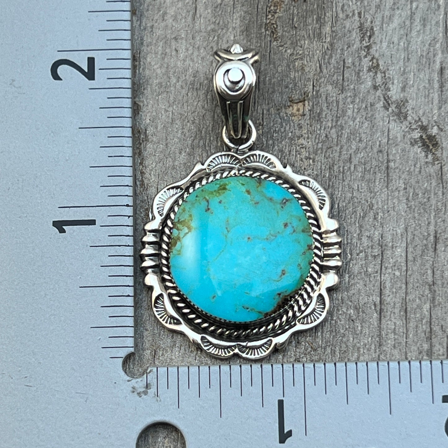 Kingman Turquoise Pendant Sterling silver Navajo handmade Jeremy Delgarito 554