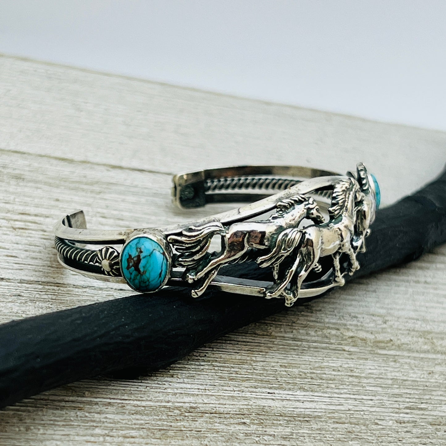 6 1/2" turquoise horse cuff bracelet Sterling Silver Bobby Platero BR 38
