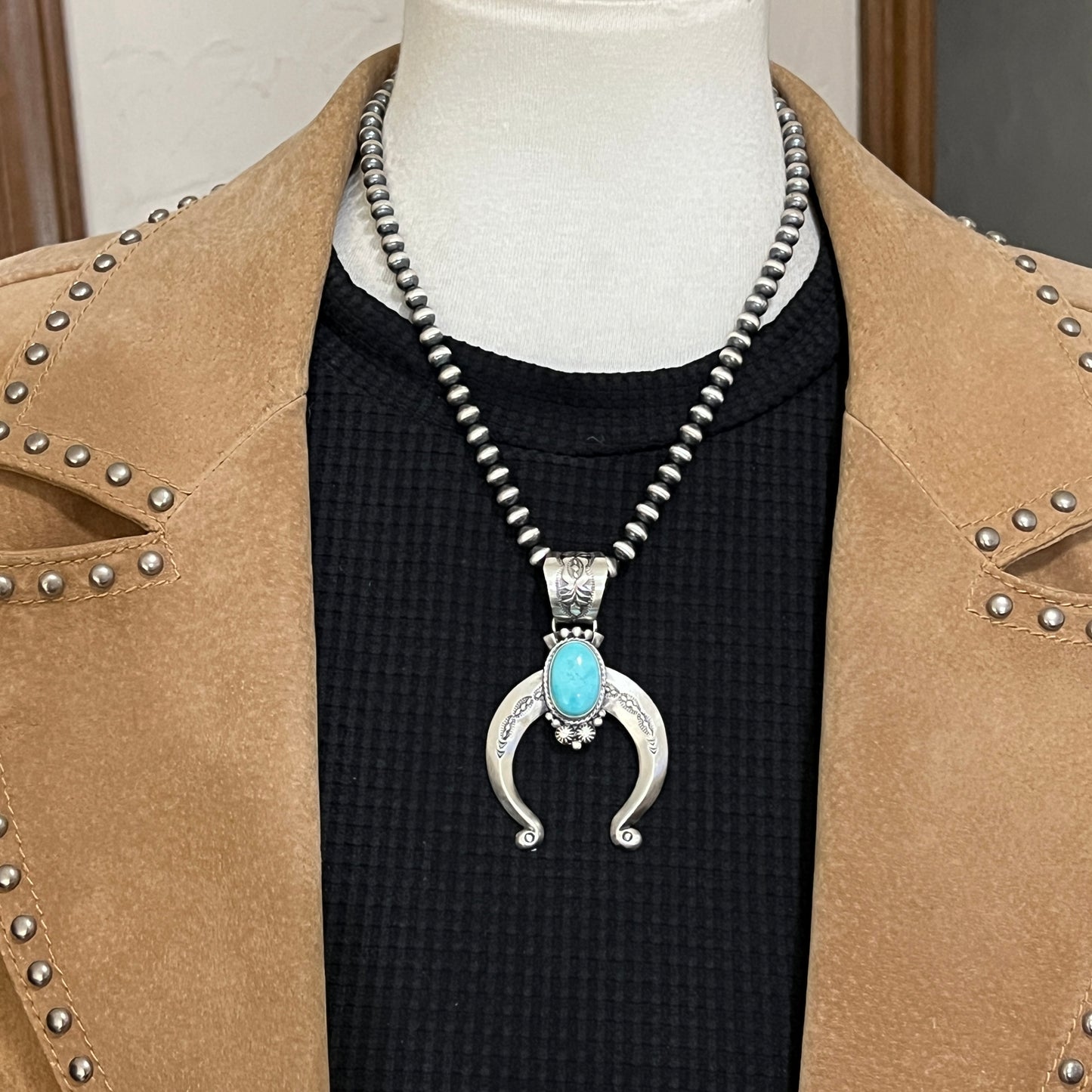Sonoran Gold Turquoise Naja Pendant Samuel Yellowhair Sterling Silver 605