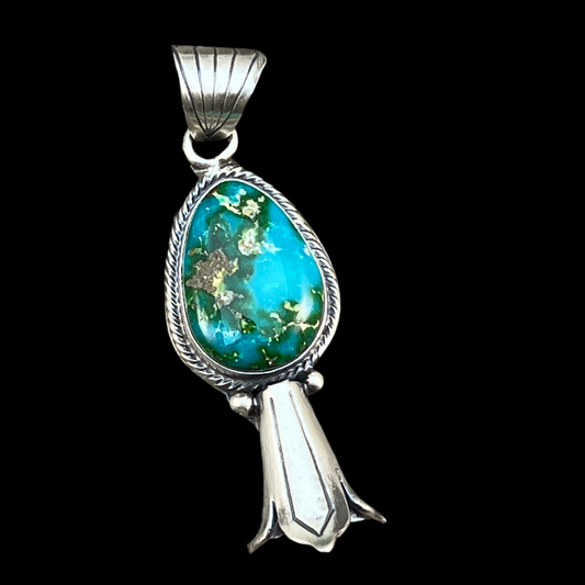Sonoran Gold Turquoise Squash Blossom Pendant Adrienne Gordon Sterling Silver 499