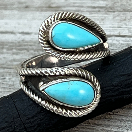 Size 7.25 Light Blue Turquoise Wrap Sterling Silver Ring handmade Kenny Lonjose