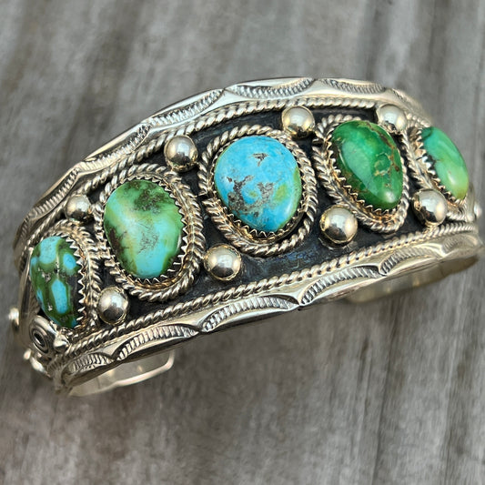 6.75" Sonoran Turquoise Cuff Bracelet, Sterling Silver Navajo Darrell Morgan #6