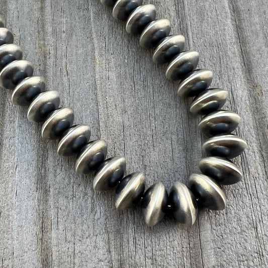 20" Sterling silver Navajo handmade 14mm saucer bead Pearl necklace Bryannen Halwood 693