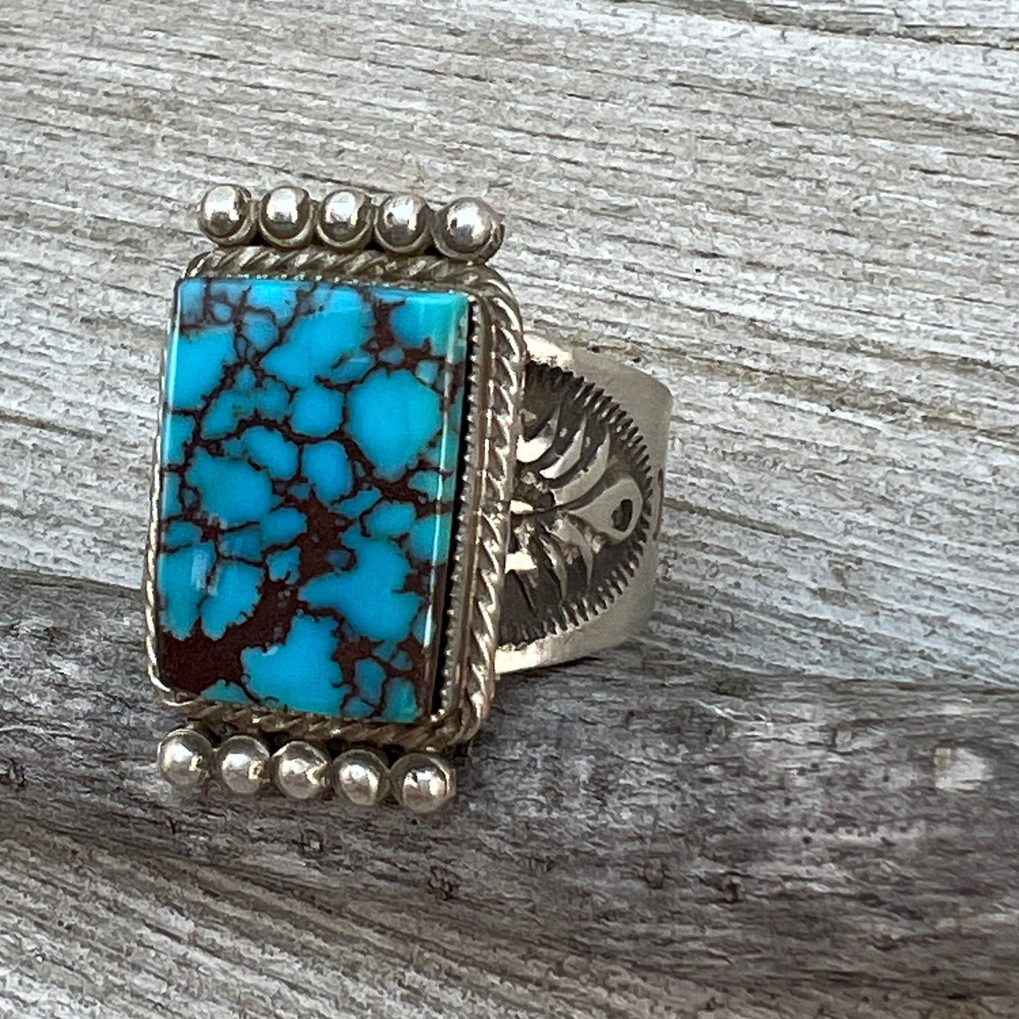 Size 11 Blue Kingman Turquoise rectangle Ring Sterling Silver Adrienne Gordon