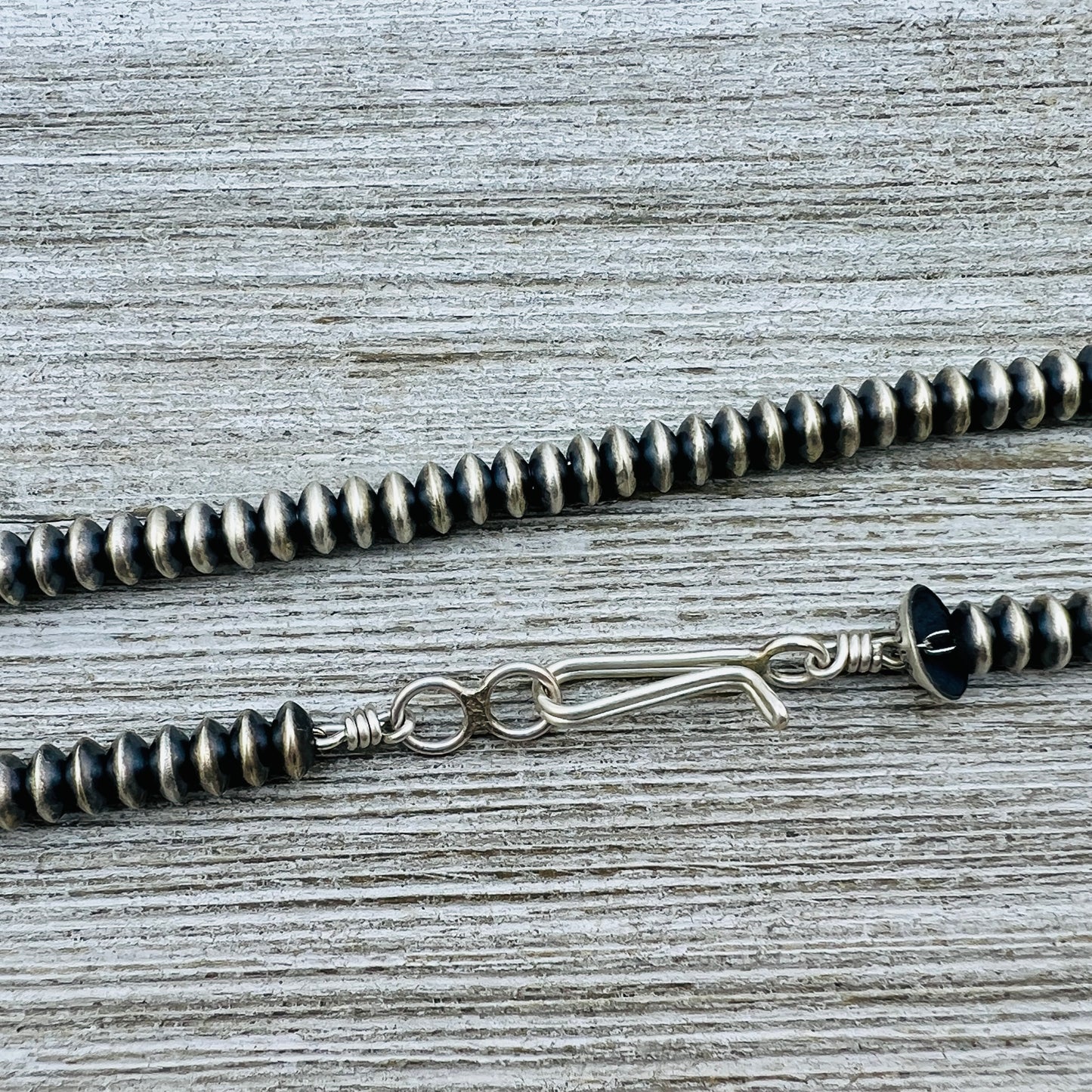 24" Sterling silver Navajo handmade 5mm saucer bead Pearl necklace Bryannen Halwood 713