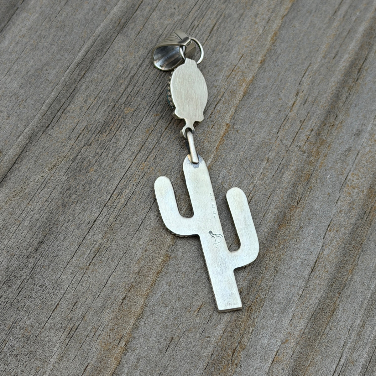 Blue Campitos Turquoise Cactus Pendant Sharon McCarthy Navajo Sterling Silver PD7