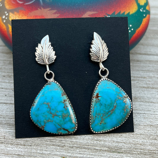 Blue Turquoise Dangle Drop earrings #2, Navajo Hiram Largo